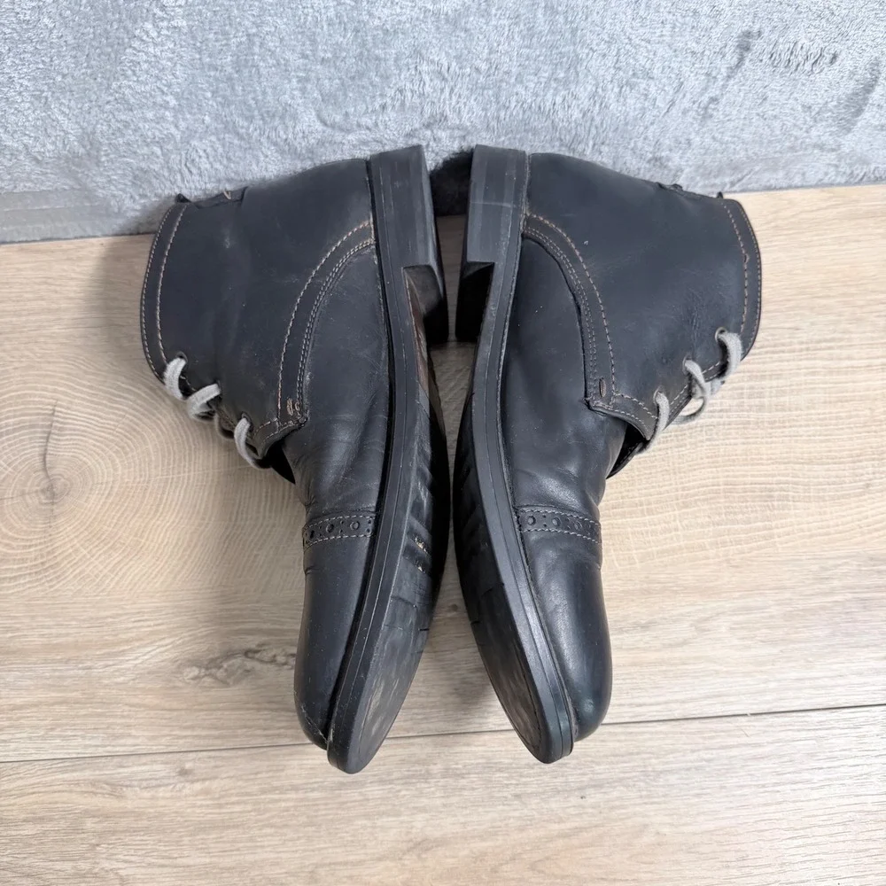 Johnston‎ & Murphy Boots Mens 11.5 Black Leather Lace Up Cap Toe Brogue Detail